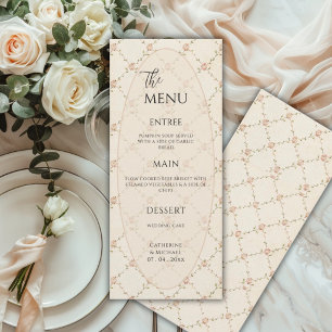 Menú Boda elegante vintage floral rosa