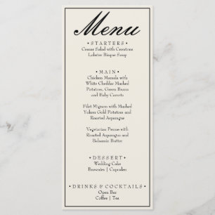 Menú Boda elegante vintage negro blanco dinero antiguo