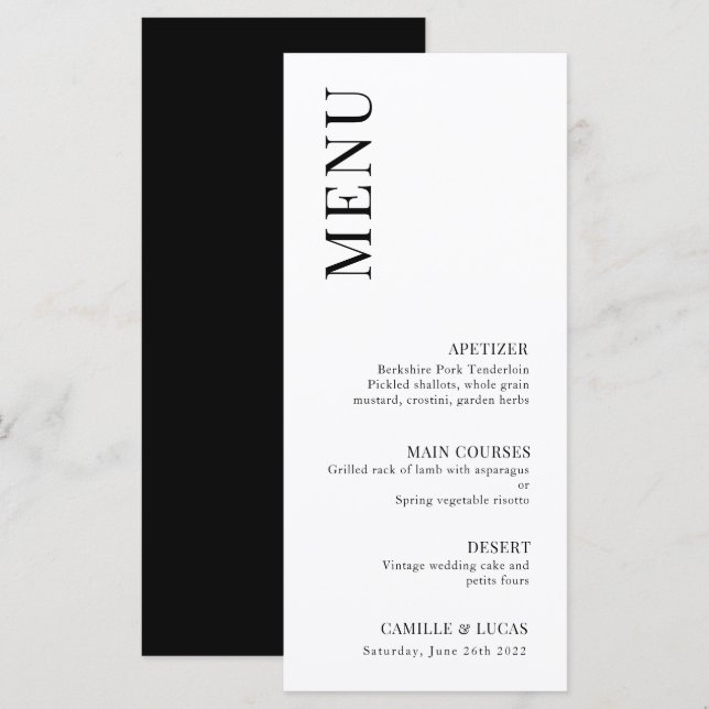 Menú Boda elegante y a la moda (Anverso / Reverso)