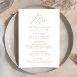 Menú Boda elegante y moderno de guiones dorados<br><div class="desc">Menú de bodas sencillo y elegante con "Menú" presentado en un guión dorado moderno con fondo blanco o color de su elección. Personalice el menú boda dorado con sus nombres,  fecha de boda e información de menú. Diseñado para coordinar con nuestra colección de bodas Modern Elegance.</div>