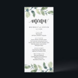 Menú Boda Elopement Cena Eucalyptus Greenery<br><div class="desc">Tarjeta De Cena Moderna Eucalyptus Boda Elopement. Fácil personalizar y personalizado a sus necesidades,  y los huéspedes de la cena estarán encantados cuando vean este perfecto y elegante menú de la cena.</div>