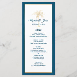 Menú Boda en la playa de palmeras doradas con azul de o