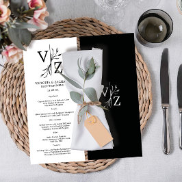 Menú Boda en monograma de hoja mínima de Boho