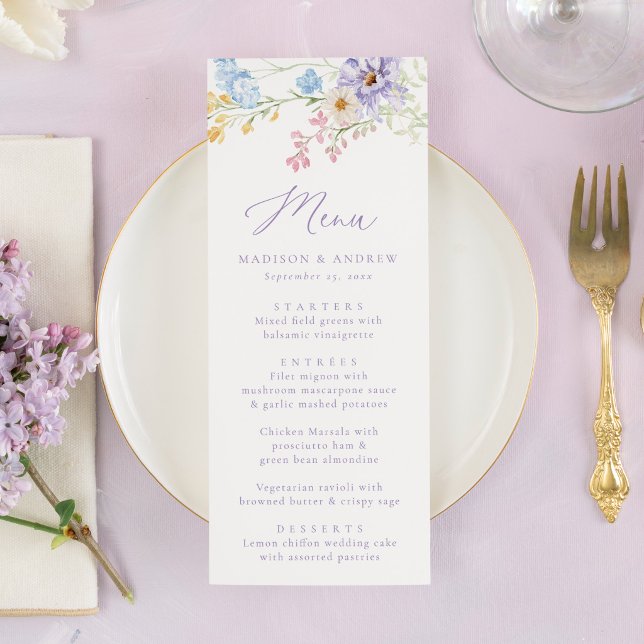 Menú Boda en un jardín de flores silvestres pastel eleg (Subido por el creador)