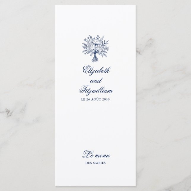 Menú Boda Esbozo minimalista de Bouquet (Anverso)