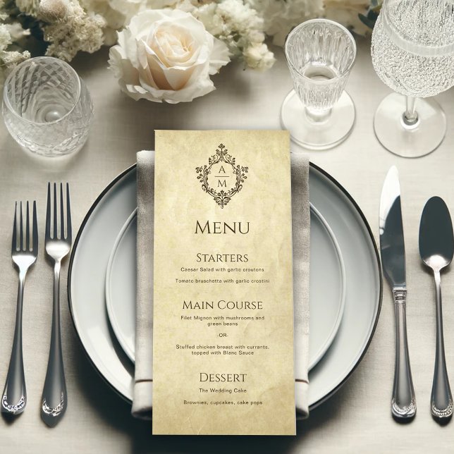 Menú Boda escudo Monograma Pergamino de época Victorian (Subido por el creador)
