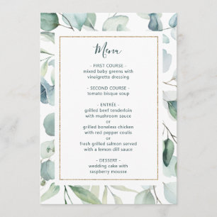 Menú Boda Ethereal Eucalyptus Gold Frame Greenery