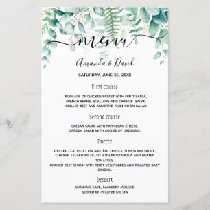 Menú boda eucalipto helechos de bosque de vegetaci