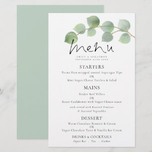 Menú Boda Eucalyptus de acuarela moderna de presup