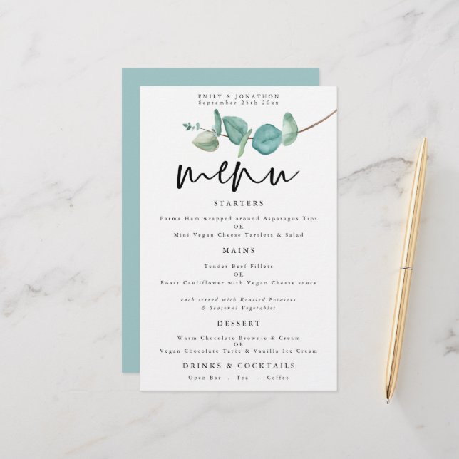 Menú Boda Eucalyptus Minimalista de presupuesto (Anverso/Reverso In Situ)