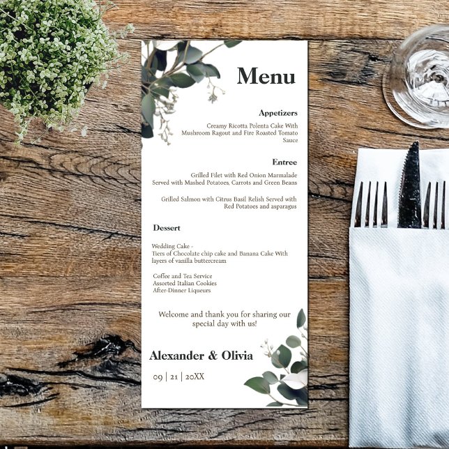 Menú Boda Eucalyptus Moderno (Modern Eucalyptus Wedding Menu)