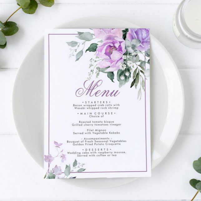 Menú Boda Eucalyptus Violet Flowers 5x7 (Subido por el creador)