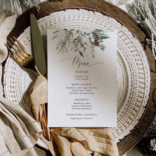 Menú boda evergreen de invierno minimalista (Subido por el creador)