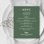 Menú Boda Evergreen simple y elegante<br><div class="desc">Una carta de menú a la carta de la cena, en papel con una carta blanca de moda, asequible y con una carta de menú, es perfecta para una recepción nupcial moderna, una cena de boda, un fiesta de aniversario o cualquier evento especial con una cena sentada. Medidas de 4,...</div>