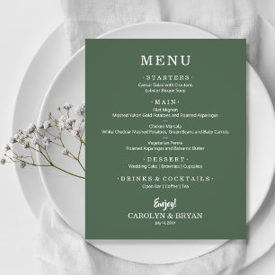 Menú Boda Evergreen simple y elegante
