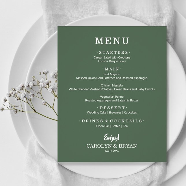 Menú Boda Evergreen simple y elegante (Subido por el creador)