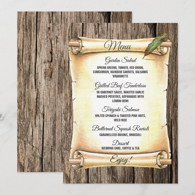 Menú Boda exclusivo de lápiz de pluma de desplazamiento (Anverso / Reverso)