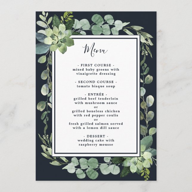 Menú Boda exitoso de la Marina Azul de Medianoche (Anverso)