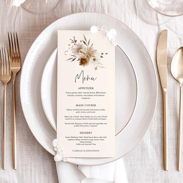 Menú Boda Fall Wildflower (Wildflower Boho Fall Menu Card)