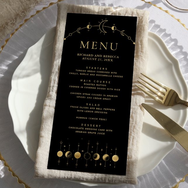 Menú Boda Fases de Luna Crescente Negro Celestial (Subido por el creador)