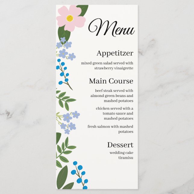 Menú boda Flor rosa (Anverso)