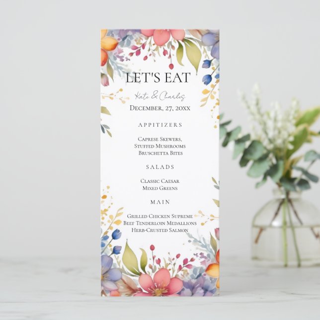 Menú Boda Flor silvestre Moda Floral Wreath (Anverso de pie)