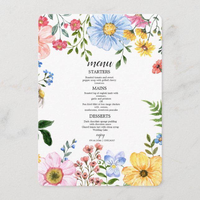 Menú Boda floral acuarela (Anverso)