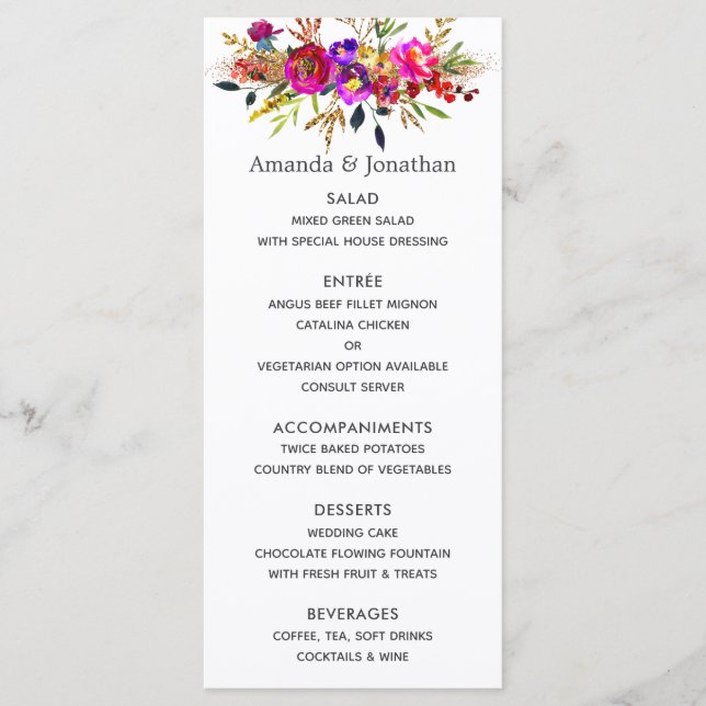 Menú Boda floral acuarela (Anverso)
