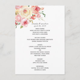 Menú Boda floral acuarela en rosa y verde salvia