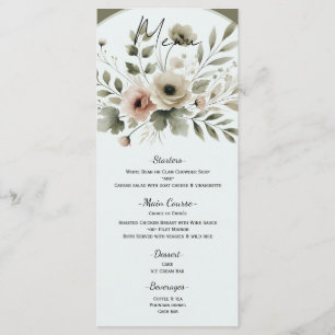 Menú Boda floral acuarela verde oliva caqui