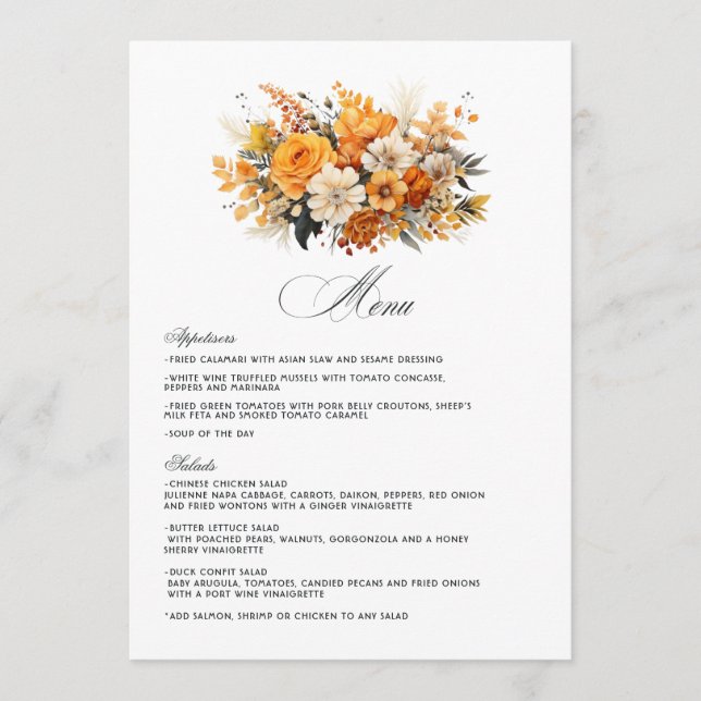 Menú Boda floral amarilla, naranja y marfil (Anverso)