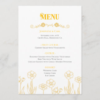 Menú Boda floral amarilla y blanca