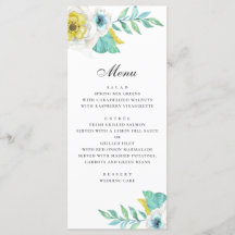 Boda floral azul acuático amarillo y menta