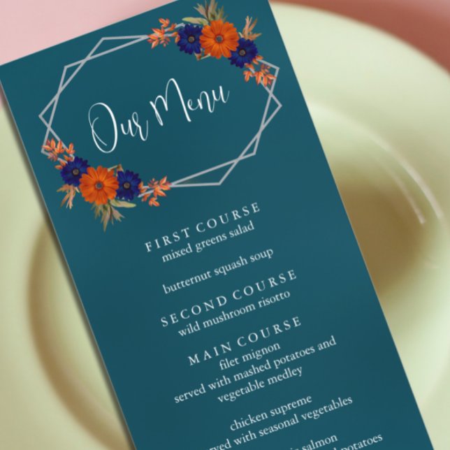 Menú Boda floral azul de la Marina Naranja de otoño rus (Subido por el creador)