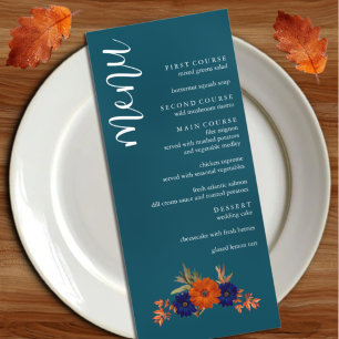 Menú Boda floral azul de la Marina Naranja de otoño rus