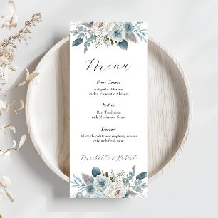 Menú Boda floral azul personalizado (4"x9")