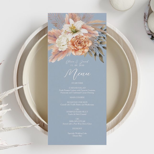 Menú Boda Floral Azul Polvo Melocotón (Subido por el creador)