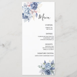 Menú Boda floral azul polvoriento