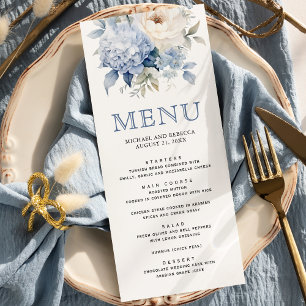 Menú Boda floral azul polvoriento y blanco