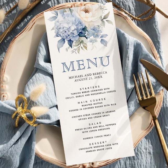 Menú Boda floral azul polvoriento y blanco (Subido por el creador)