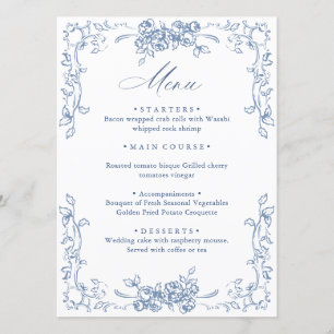Menú Boda floral azul turquesa del órgano renacentista