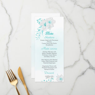 Menú boda floral azul turquesa romántico