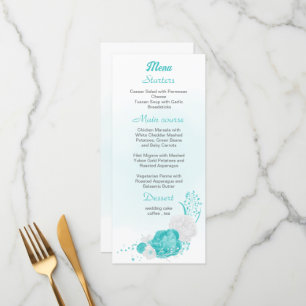 Menú Boda floral azul turquesa romántico