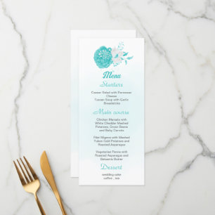 Menú boda floral azul turquesa romántico
