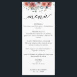 Menú Boda floral azul y agitado<br><div class="desc">Deléitese con esta exquisita tarjeta de menú en español. También disponible en inglés. Diseño coordinando nuestro Boda Blue y Rubor Blissful e invitaciones a eventos. Distingue el diseño con una disposición floral única de color azul y rubia y en la parte inferior de su nombre y fecha. Entrega tipografía escrita...</div>