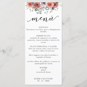 Menú Boda floral azul y agitado
