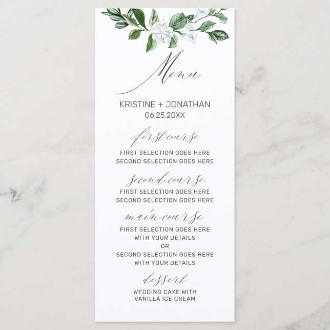 Menú Boda floral blanca de vegetación de sabores modern (Anverso)