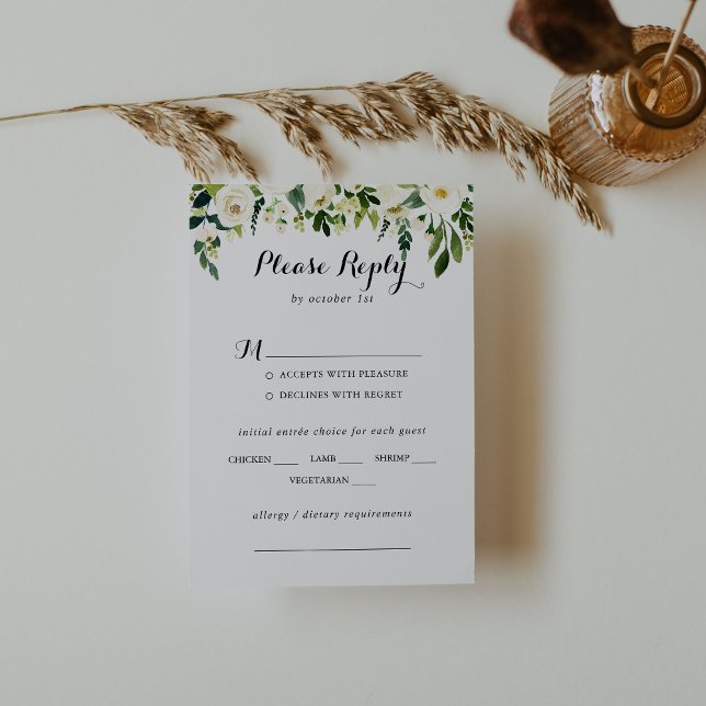 Menú Boda floral blanca de verde Elección RSVP (Subido por el creador)