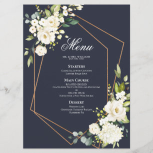Menú Boda floral blanca geométrica de cobre