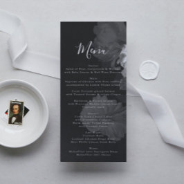 Menú Boda floral blanco y negro embellecido